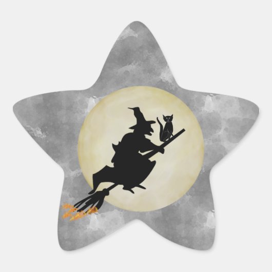 Witch en Cat Ster Sticker (Voorkant)