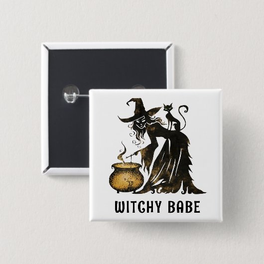 Witch en Cat Vierkante Button 5,1 Cm (Voorkant /achterkant)