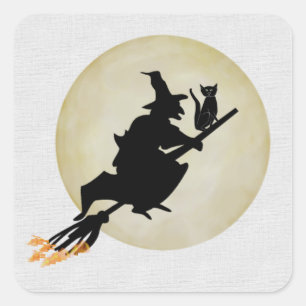 Witch en Cat Vierkante Sticker