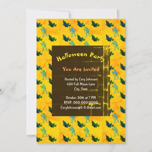 Witch en Mummy Pattern Halloween Retro Uitnodiging (Voorkant)