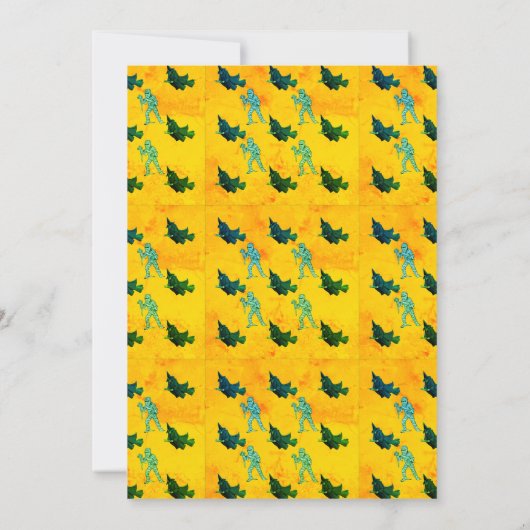 Witch en Mummy Pattern Halloween Retro Uitnodiging (Achterkant)