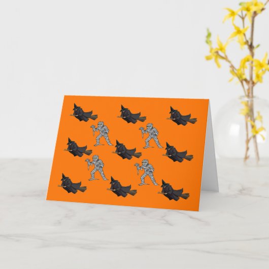Witch en Mummy Pattern Halloween Wenskaart Kaart (Gele Bloem)