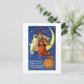 Witch en Owl op de Moon Halloween Briefkaart (Staand voorkant)