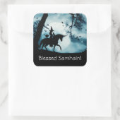 Witch en Unicorn met Blessed Samhain Vierkante Sticker (Tas)