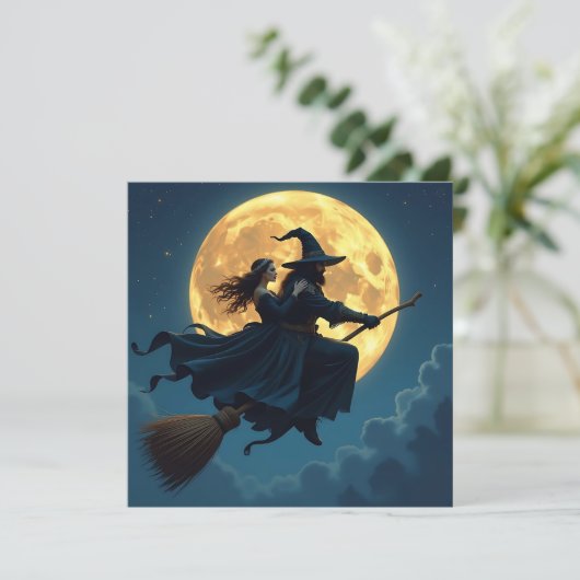 Witch en Warlock gepersonaliseerde Halloween Kaart (Staand voorkant)