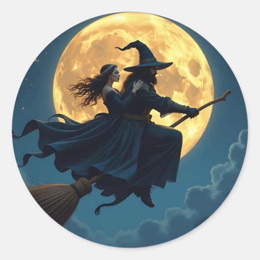 Witch en Warlock Halloween Ronde Sticker (Voorkant)