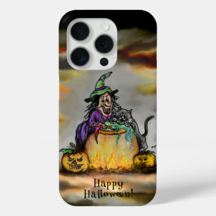 Witch en zwarte kat, Happy Halloween! iPhone 15 Pro Case