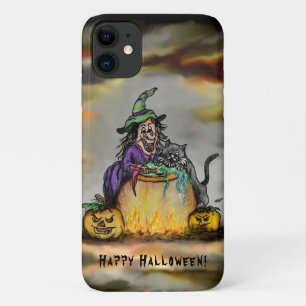 Witch en zwarte kat, Happy Halloween! iPhone 11 Hoesje