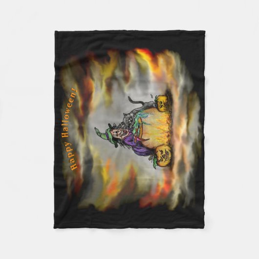 Witch en zwarte kat, Happy Halloween! Fleece Deken (Voorkant)
