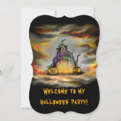 Witch en zwarte kat, Happy Halloween! Kaart (Voorkant)