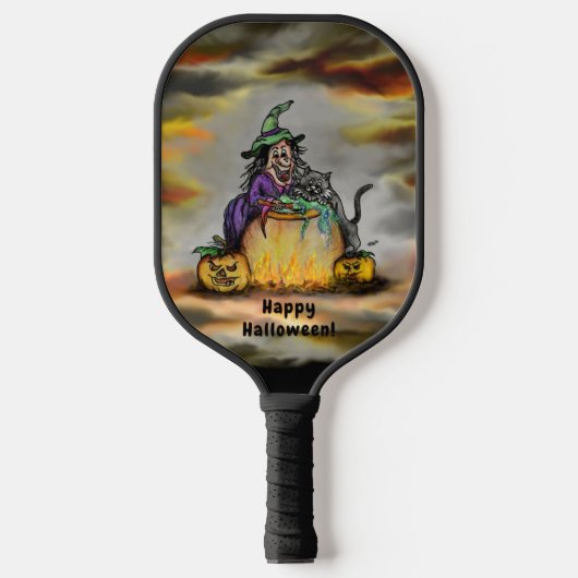 Witch en zwarte kat, Happy Halloween! Pickleball Paddle (Voorkant)