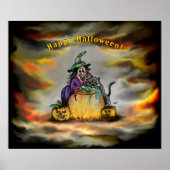 Witch en zwarte kat, Happy Halloween! Poster (Voorkant)