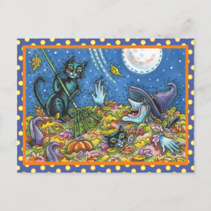 WITCH EN ZWARTE VANGERSCHAPSREMMEN, FUNNY HALLOEEN BRIEFKAART
