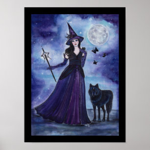 Witch en zwarte wolf van Renee Lavoie Poster