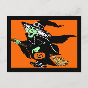 Witch Flying Halloween Cartoon Briefkaart