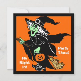 Witch Flying Halloween Cartoon Kaart