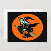 Witch Flying Halloween Oval Cartoon Briefkaart (Voorkant / Achterkant)