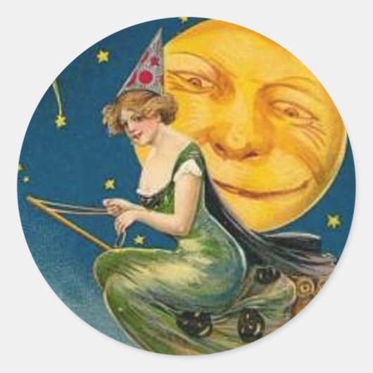 Witch Flying Past Moon - Halloween Sticker (Voorkant)
