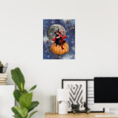 Witch Girl en Cat Moon Halloween Poster (Thuiskantoor)