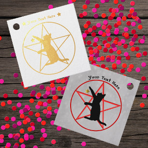 Witch Gold Pentagram Cirkel met Kattensterren Bedankjes Labels