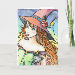 Witch Grey Tabby Card Carte pour notes par Molly H