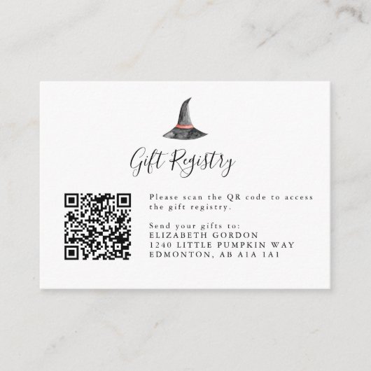 Witch Halloween Baby shower Cadeft Registry QR Cod Informatiekaartje (Voorkant)