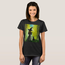 Witch Halloween Gothic Black Cat Spooky Waterverf T-shirt