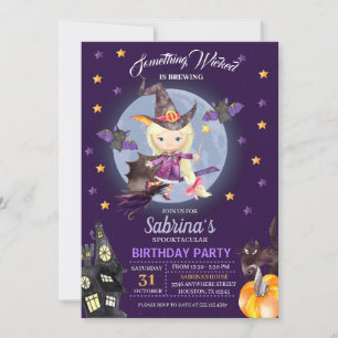 Witch Halloween Kids Birthday Party Invitation Kaart