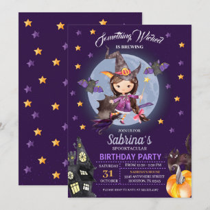 Witch Halloween Kids Birthday Party Invitation Kaart