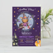 Witch Halloween Kids Birthday Party Invitation Kaart (Staand voorkant)