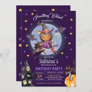 Witch Halloween Kids Birthday Party Invitation Kaart