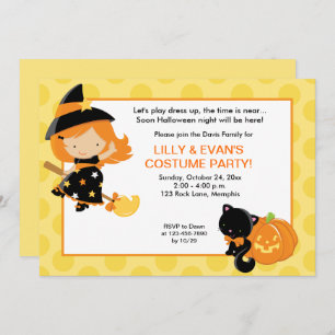 Witch Halloween Party Girls Birthday Invite Kaart