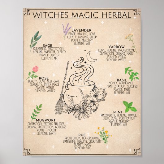 Witch Herbal Magic Art Sign Poster (Voorkant)