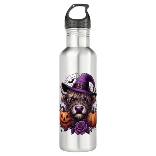 Witch Highland Halloween Koe Waterfles (Voorkant)