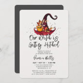 Witch Hitched Gray Halloween Vrijgezellenfeest Inv Kaart (Voorkant / Achterkant)