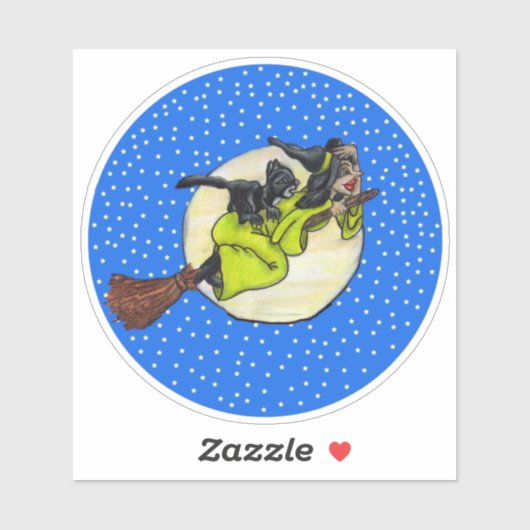 Witch Holding Pet vliegt voorbij de maan op de bro Sticker (Vel)