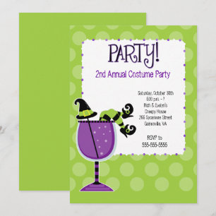 Witch in Cocktail Adult Costume Party Invitation Kaart