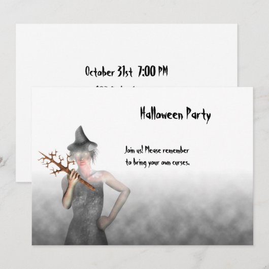Witch - Invitation à la fête d'Halloween (Devant / Derrière)