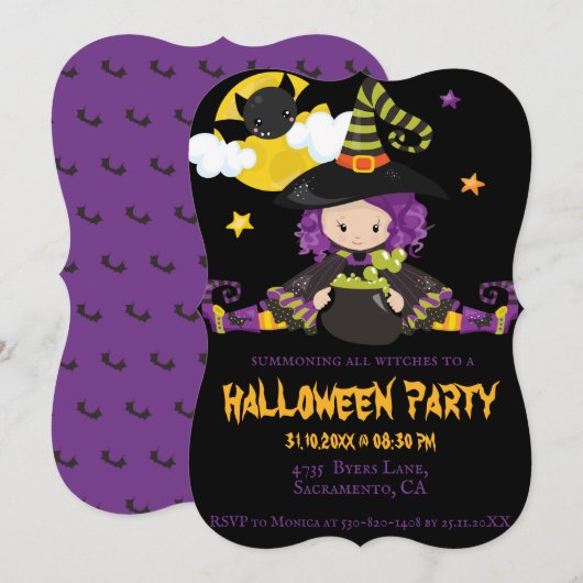 Witch Kinder Halloween Block Party Kaart (Voorkant / Achterkant)
