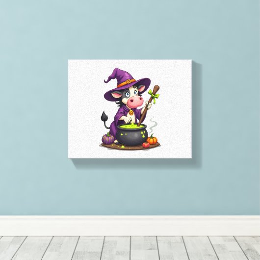 Witch Koe Cauldron Brew Canvas Afdruk (Insitu (Houten vloer))