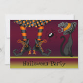 Witch Legs, Cat en Spider Halloween Party Kaart (Voorkant)