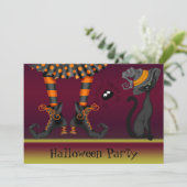 Witch Legs, Cat en Spider Halloween Party Kaart (Staand voorkant)