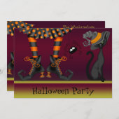 Witch Legs, Cat en Spider Halloween Party Kaart (Voorkant / Achterkant)