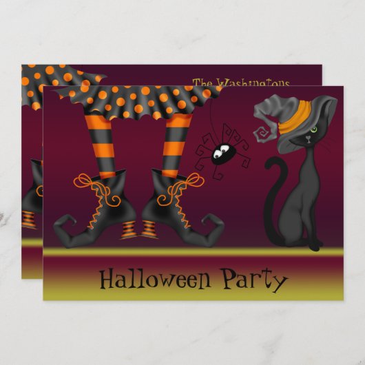 Witch Legs, Cat en Spider Halloween Party Kaart (Voorkant / Achterkant)