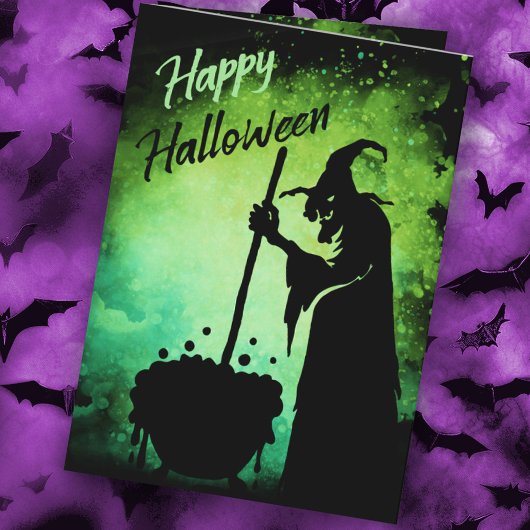 Witch met cauldron Happy Halloween-kaart Kaart