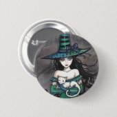 Witch met witte kat Pinback Button (Voorkant /achterkant)