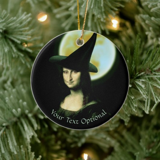 Witch Mona Lisa Halloween Full Moon Keramisch Ornament (Boom)