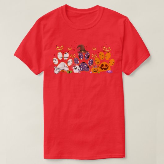 Witch Mummy Pumpkin Paw Print Dog Fan Halloween Co T-shirt (Design voorkant)