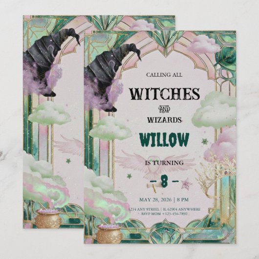 Witch Musical Birthday Invitation Magical Canva Kaart (Voorkant / Achterkant)