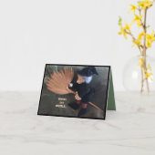 Witch on a Broom Humorous Kaart (Gele Bloem)